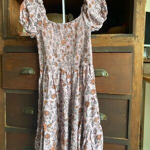 Art Class Floral Puff Sleeve Dress - Pink and Orange